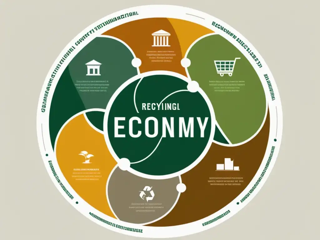 Diagrama de economía circular con modelos de empresa sostenible, representado con formas geométricas y tonos terrosos