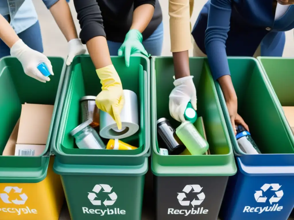 Diverso grupo separa residuos en moderno centro de reciclaje, fomentando concienciación y colaboración comunitaria