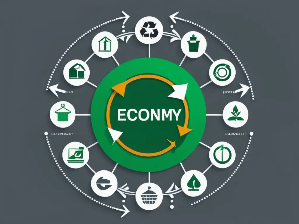 Implementando economía circular en reciclaje: Gráfico minimalista que representa el flujo de recursos y materiales, promoviendo la sostenibilidad