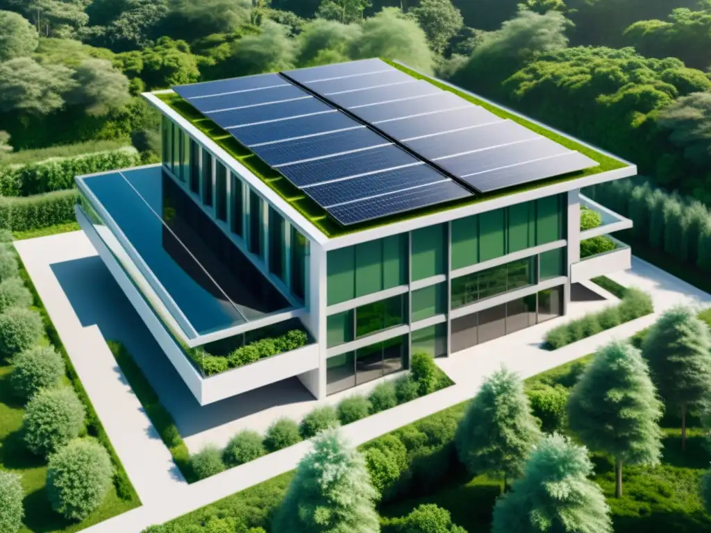 Edificio comercial ecológico con impacto financiero, diseño moderno y armonía con la naturaleza