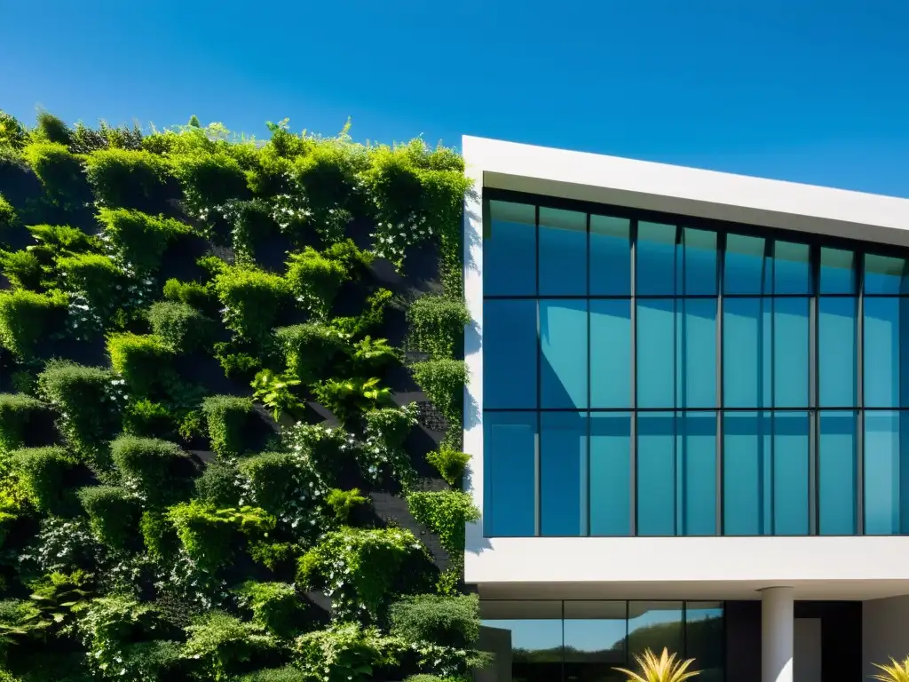 Edificio comercial ecológico con muro verde, diseño sostenible y impacto financiero