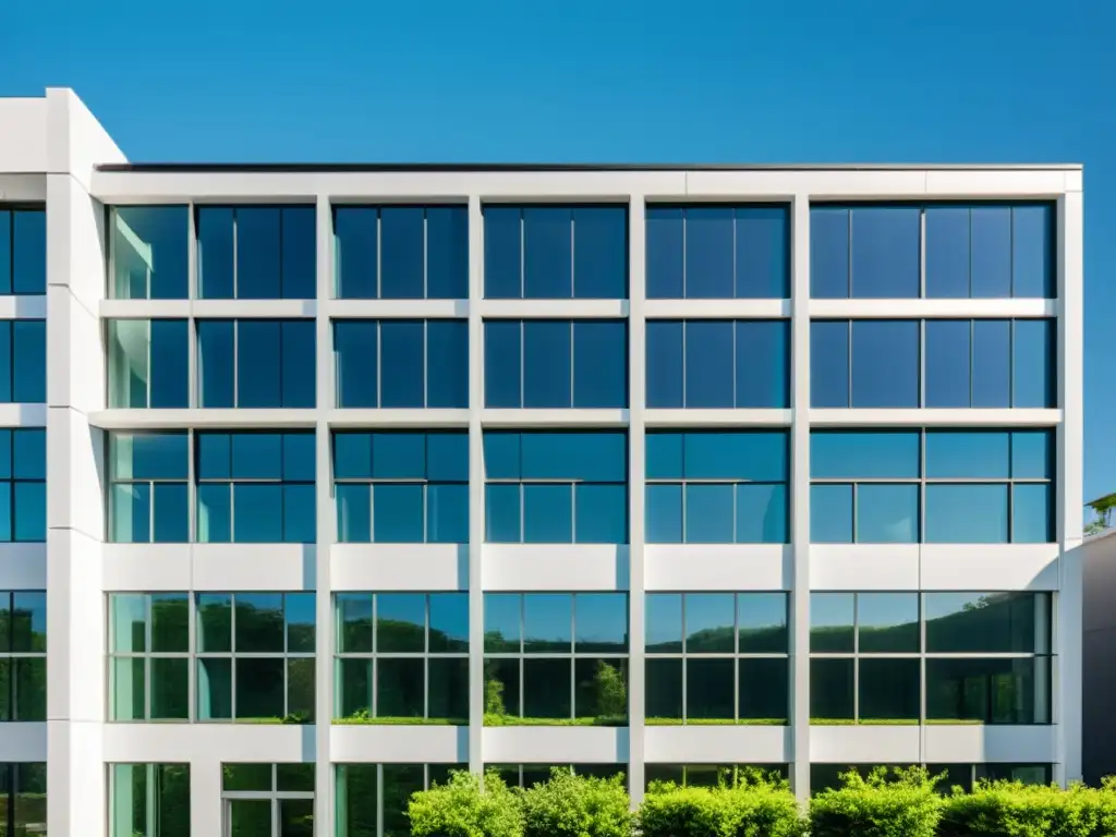 Edificio comercial ecológico con paneles solares, jardines en la azotea y diseño contemporáneo