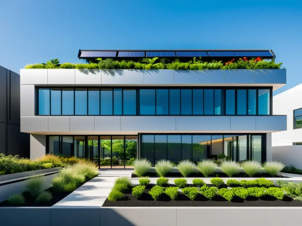 Edificio comercial moderno con jardín en la azotea, entornos verdes comerciales sostenibles