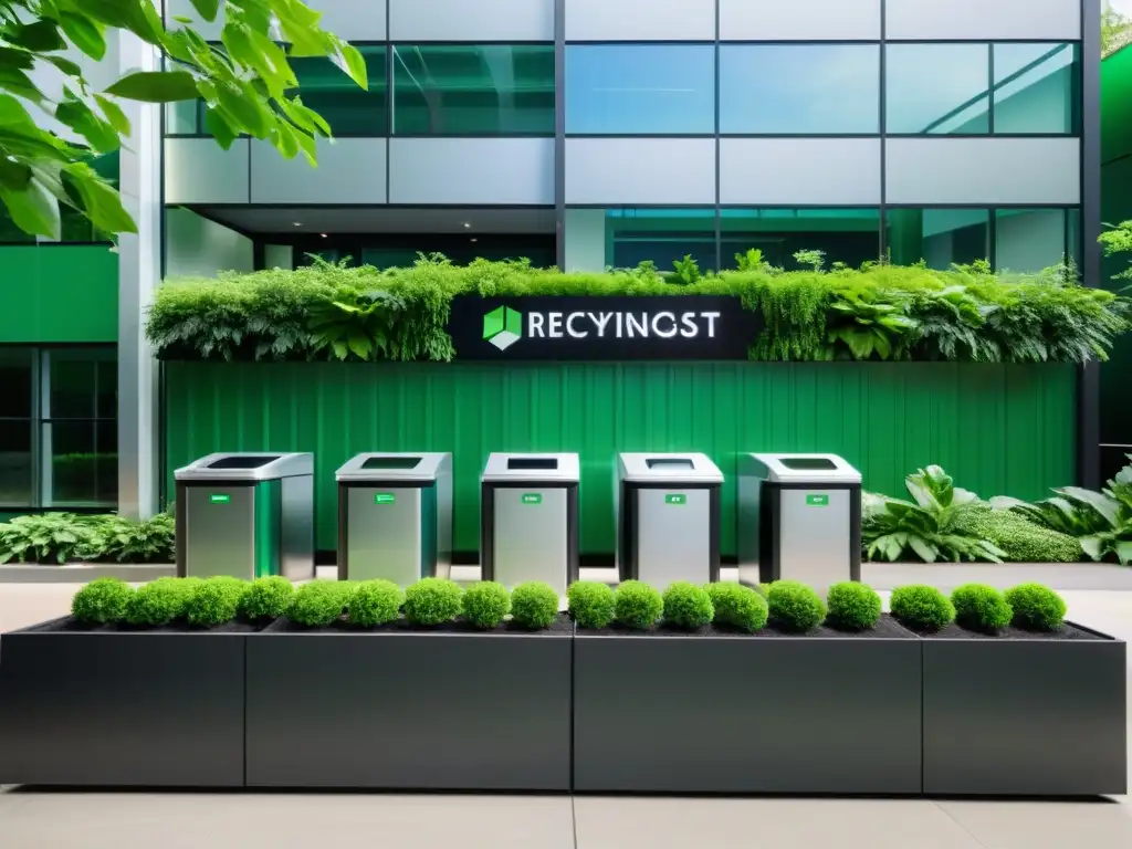 Edificio comercial moderno con gestión sostenible de residuos y prácticas eficientes en ambiente profesional