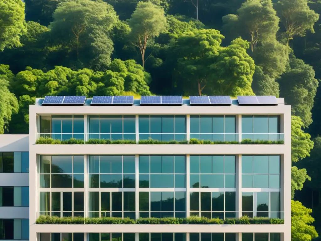 Edificio comercial sostenible integrado armoniosamente en la naturaleza, resaltando la importancia de su diseño innovador