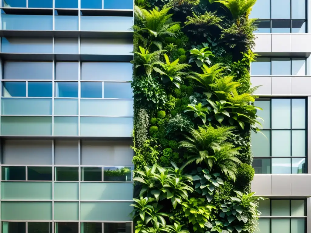 Edificio corporativo moderno con muro verde y Patrocinios verdes percepción de marca