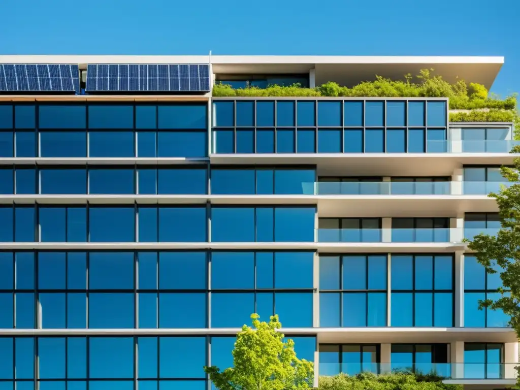 Edificio ecológico moderno con paneles solares y diseño innovador