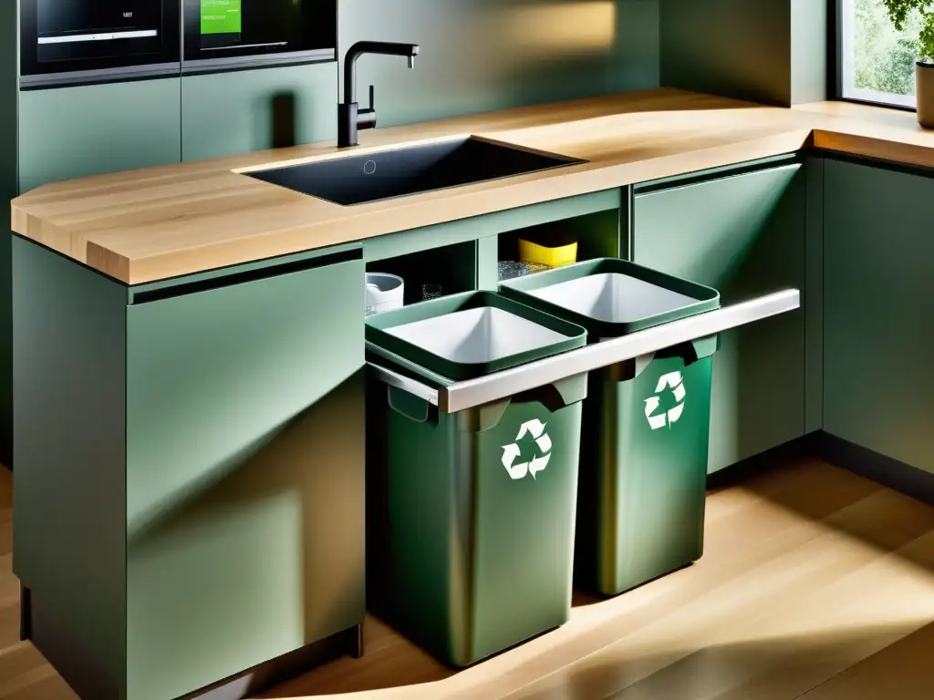 Un elegante sistema de reciclaje modular para el hogar en una cocina moderna