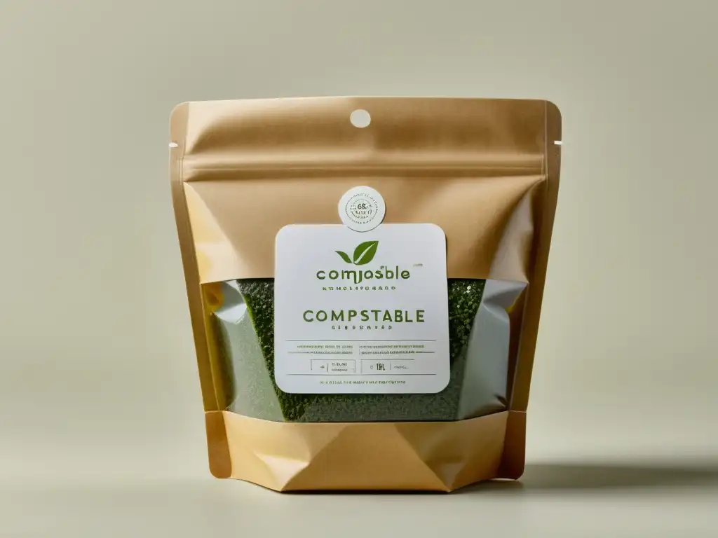 Envases compostables para industria alimentaria: Detalle de packaging ecológico y moderno, con texturas naturales y diseño minimalista