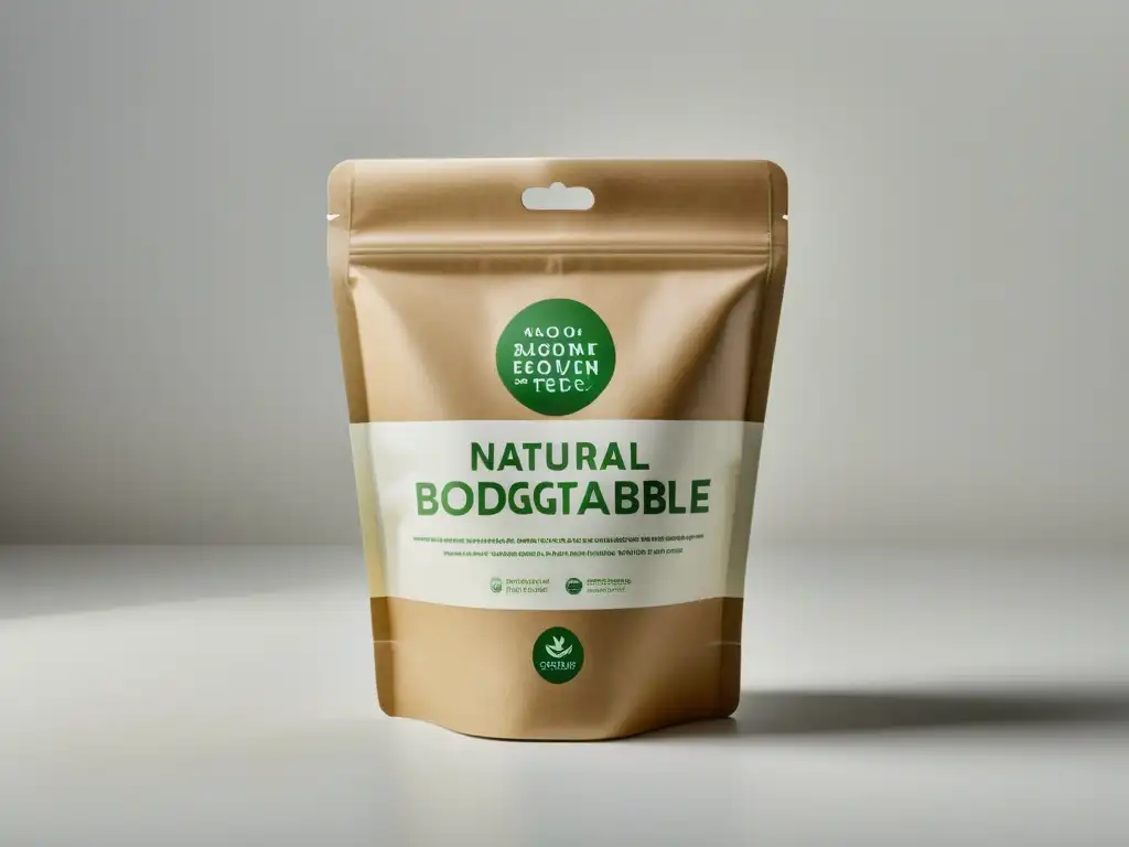 Envases compostables para industria alimentaria: Imagen de packaging sostenible, minimalista y moderno en fondo blanco