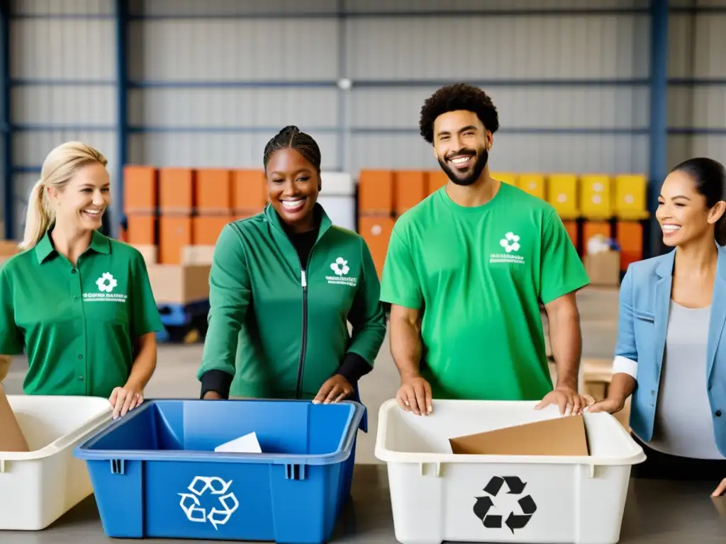 Un equipo diverso colabora en una moderna planta de reciclaje