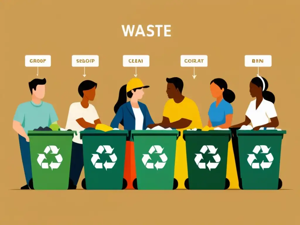 Equipo de reciclaje: Trabajo en equipo para gestionar residuos Equipo diverso gestiona residuos en ambiente organizado