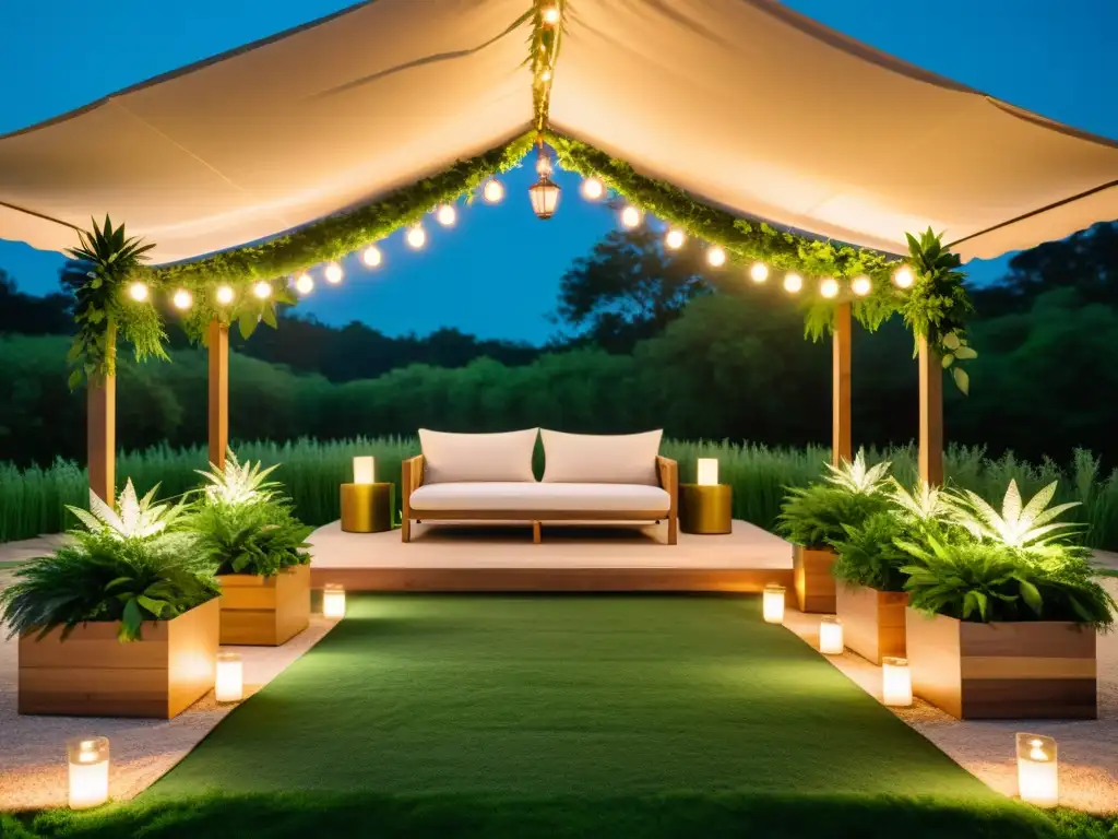 Espacio para eventos sostenibles con decoración ecofriendly y naturaleza serena