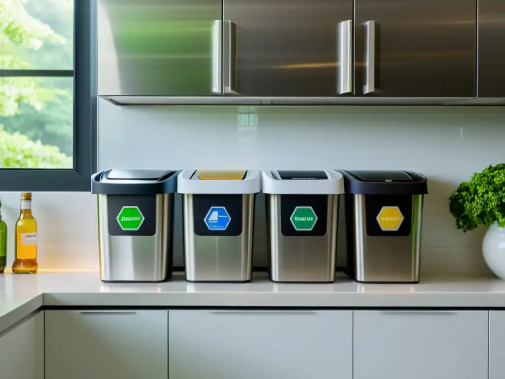 Una estación de reciclaje bien organizada en una cocina moderna