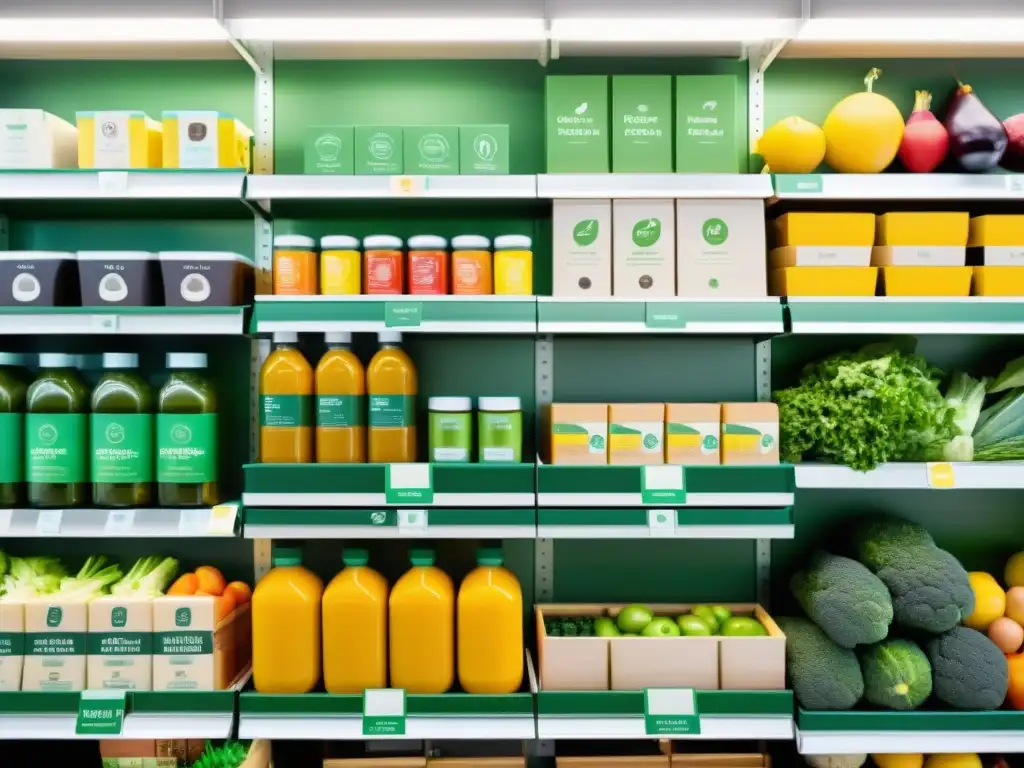 Estantería de supermercado con productos sostenibles orgánicos, ecologicos y biodegradables