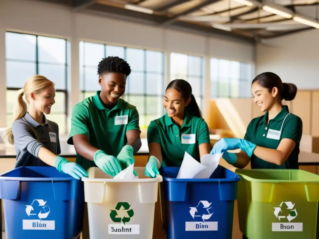 Estudiantes diversificados clasifican materiales reciclables en centro escolar, promoviendo plan de reciclaje efectivo en la escuela