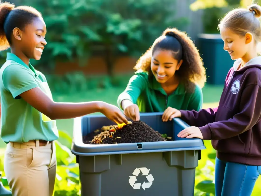 Estudiantes reciclando en la escuela, promoviendo la sostenibilidad