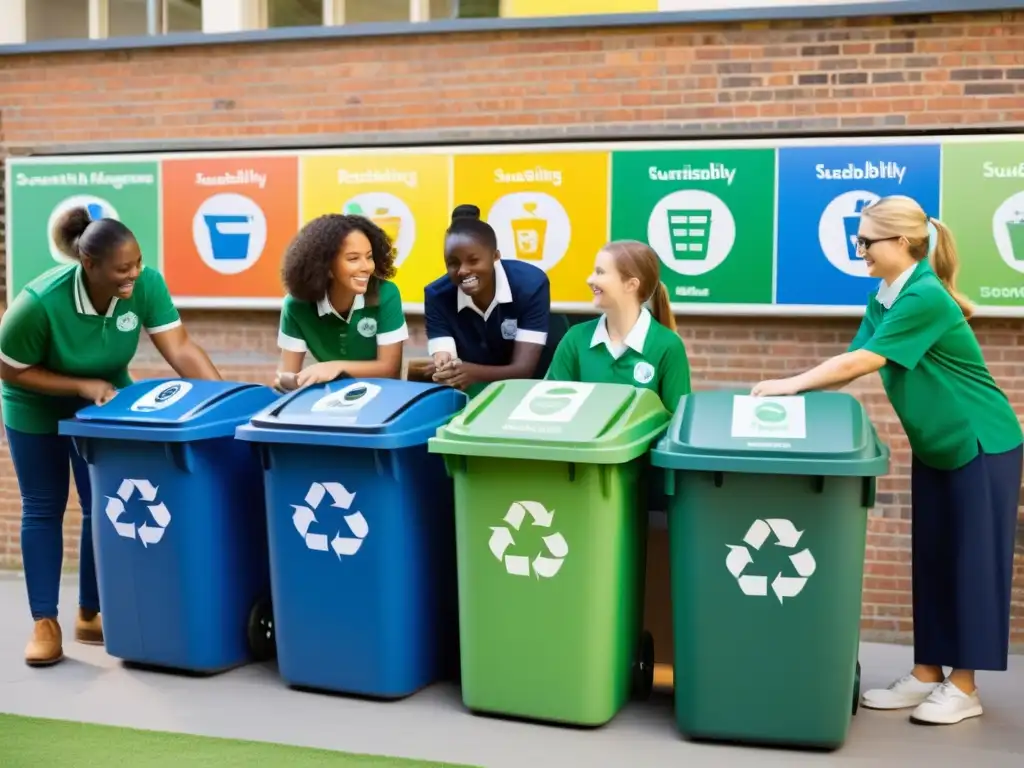 Estudiantes y maestros organizan reciclaje en la escuela, promoviendo la gestión de residuos