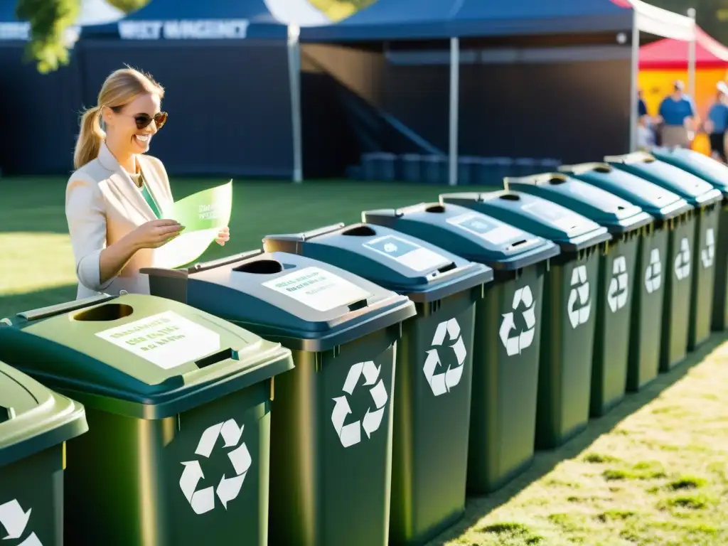 Evento al aire libre con reciclaje organizado y actividades masivas con conciencia ecológica