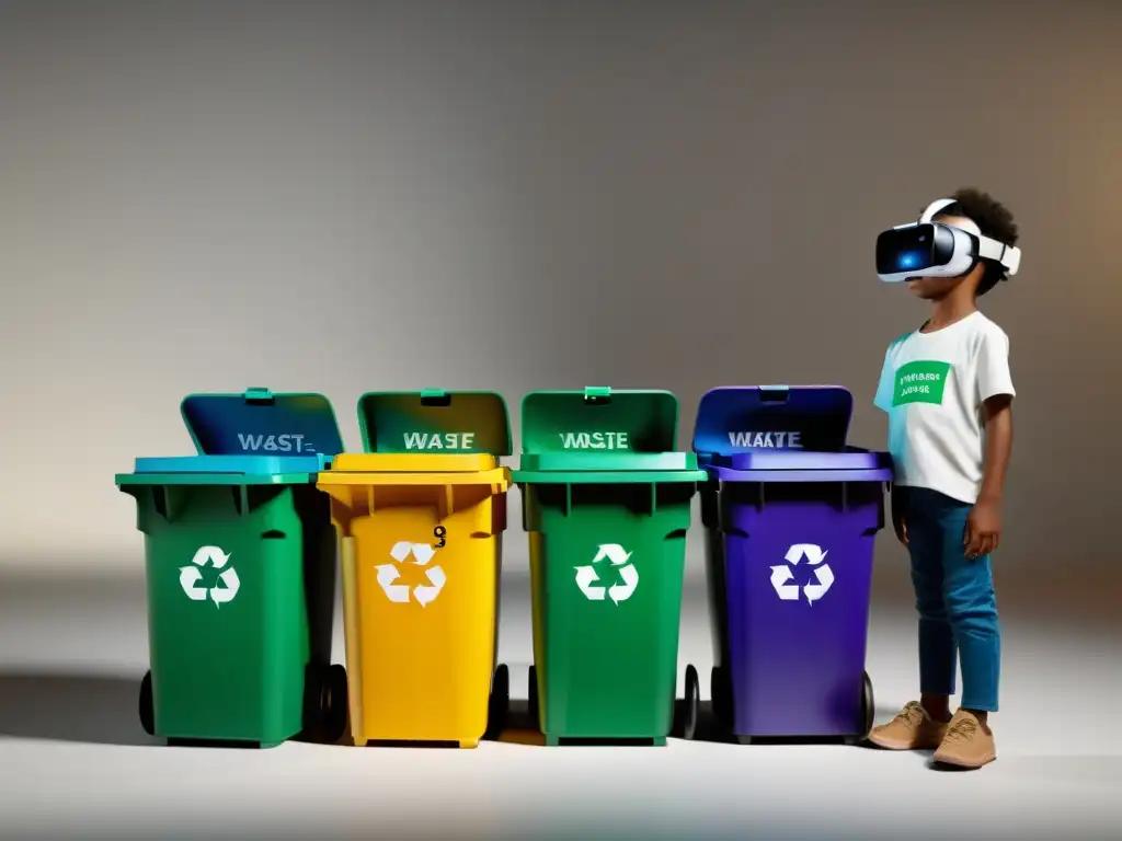 Una experiencia de realidad aumentada para separación de residuos con niños entusiastas participando en el proceso de reciclaje de forma colorida