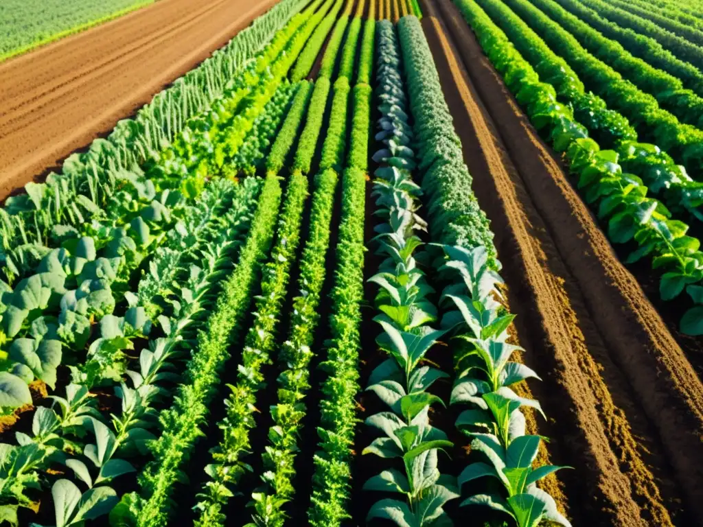 Exuberante campo orgánico con cultivos prósperos bajo el sol