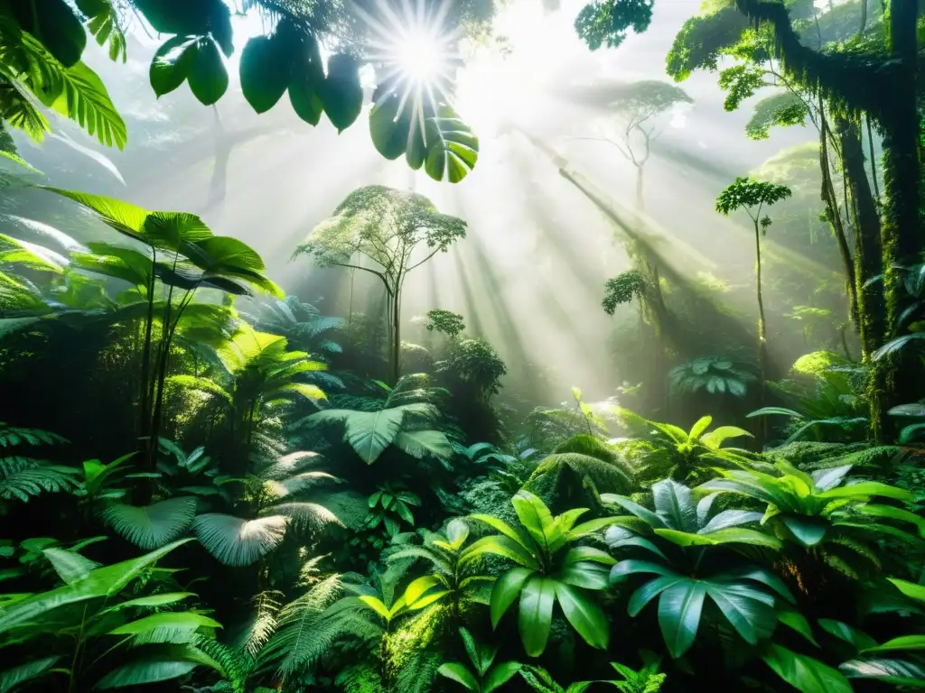 Un exuberante y vibrante bosque tropical con una diversa vida vegetal y animal