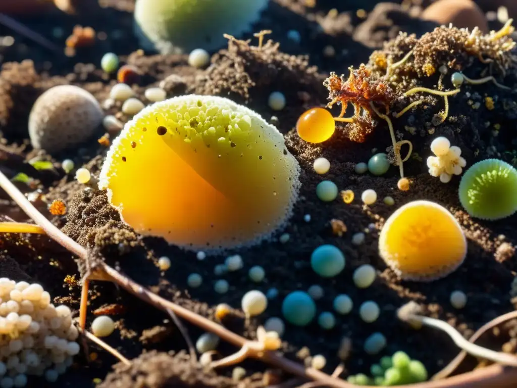 Un fascinante montón de compost rebosante de vida microscópica, donde las enzimas aceleran el compostaje en el hogar