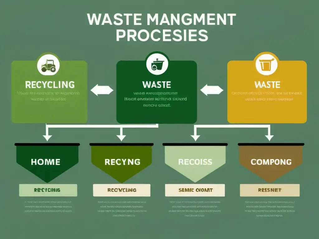 Flujo gráfico minimalista de gestión de residuos en el hogar, mostrando pasos claros y eficiencia