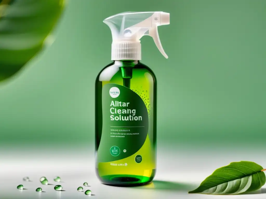 Un frasco de spray de vidrio con una solución de limpieza natural y ecológica en un elegante envase