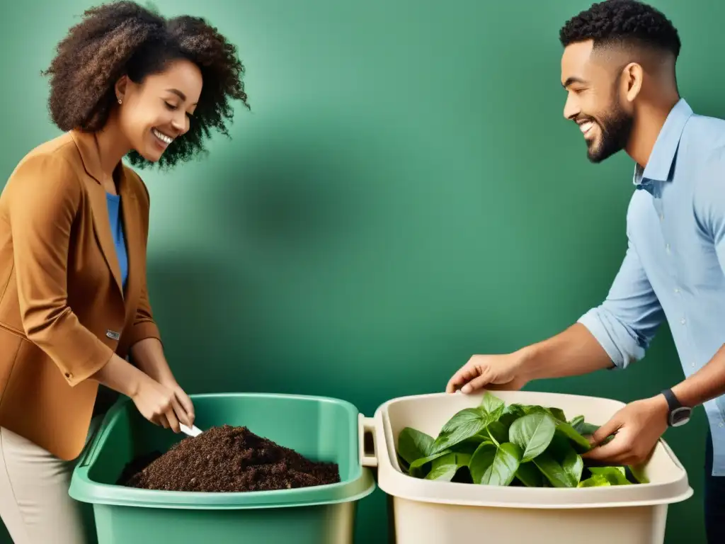 Compostaje multicultural en casa: unión por la sostenibilidad Un grupo diverso de personas trabaja juntas en reciclaje y compostaje en un ambiente acogedor y cálido