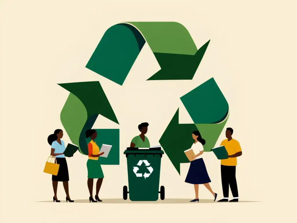 Colaboración global para reciclar: diversidad cultural en acción Un grupo diverso y unido de personas reciclando juntas en un entorno natural, sostenible, con libros sobre reciclaje en diferentes culturas