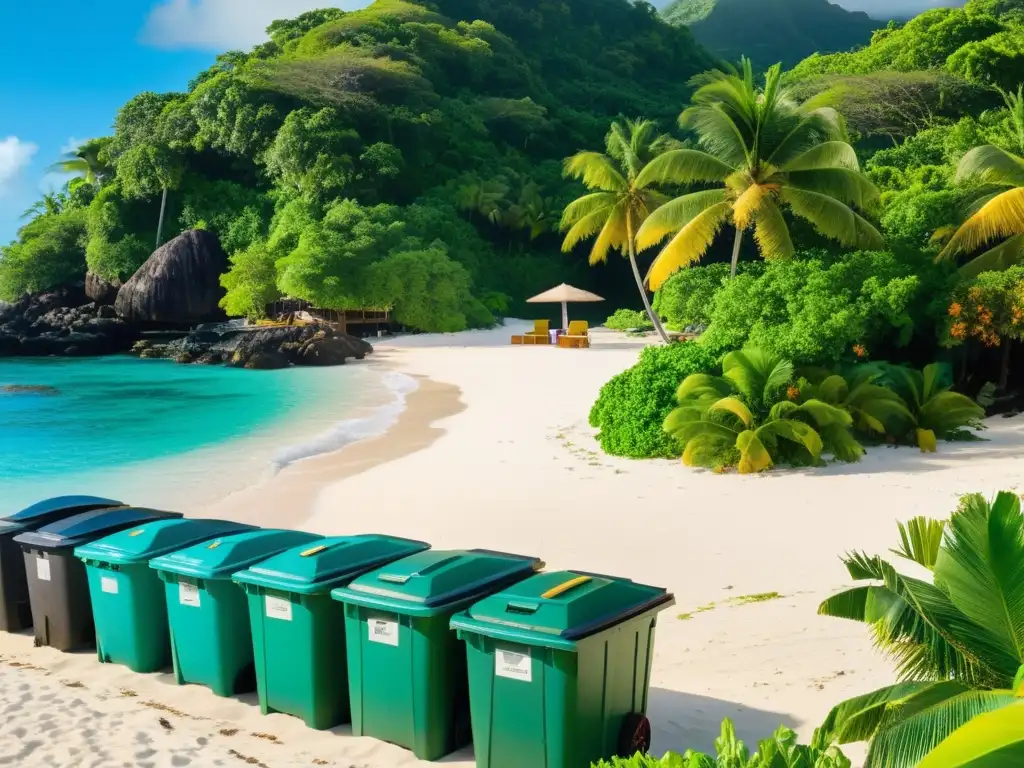 Un hermoso paisaje tropical en el Caribe con compostaje en islas pequeñas, rodeado de naturaleza exuberante, aguas cristalinas y playas de arena blanca