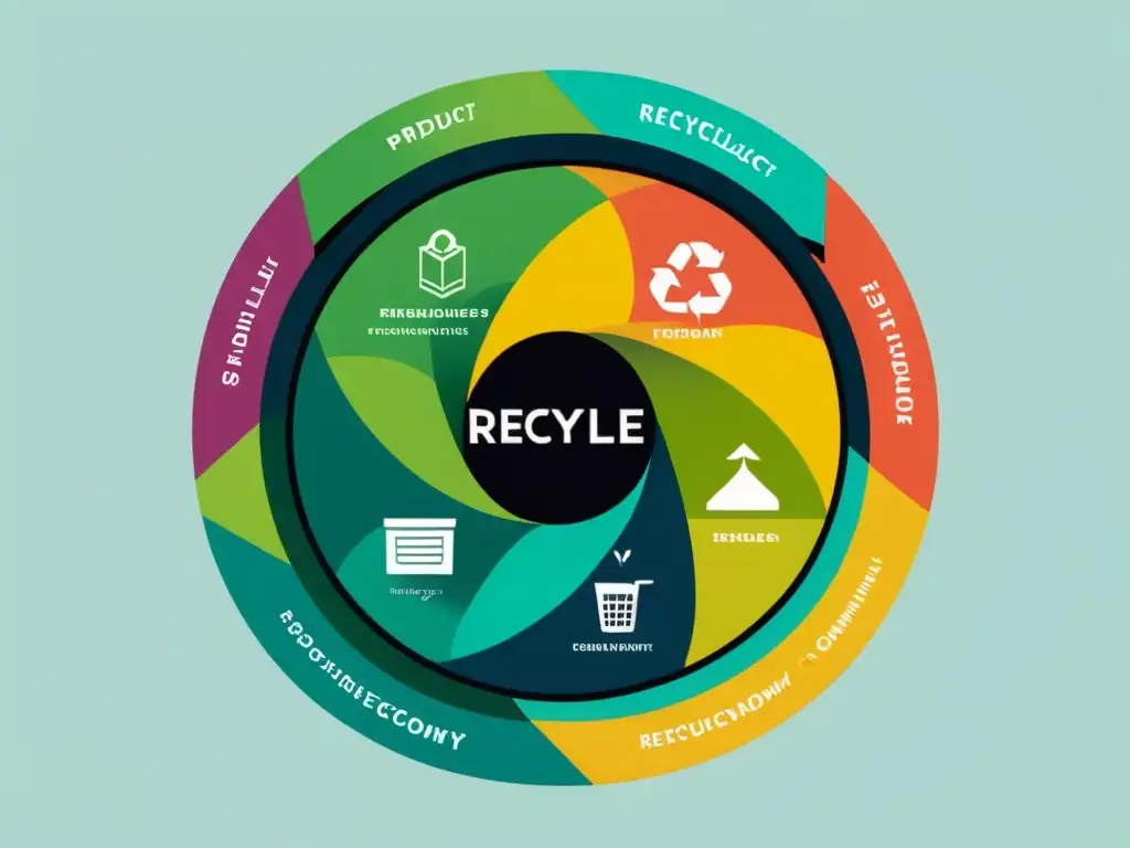 Una ilustración minimalista que muestra la reutilización en economía circular, con líneas precisas y colores vibrantes