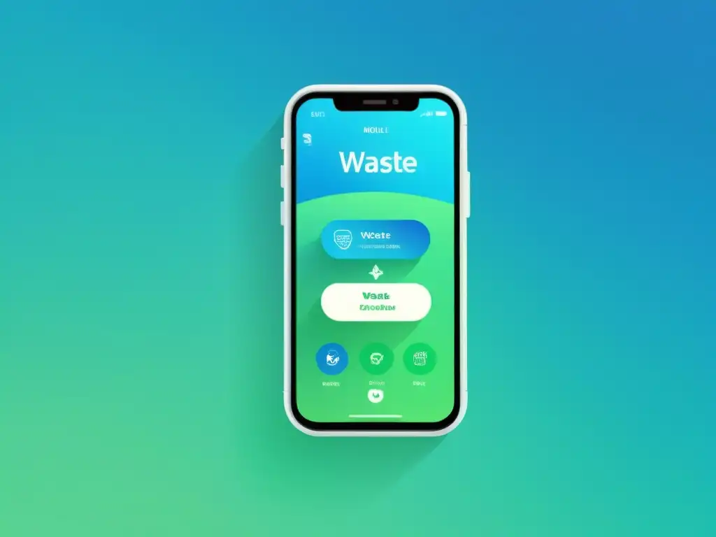 Una ilustración serena y minimalista de una app de gestión de residuos en un teléfono móvil