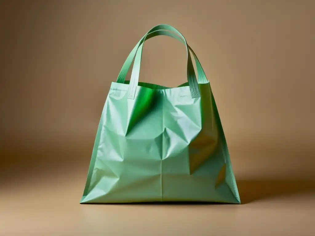 Imagen de bolsa de plástico biodegradable hecha de materiales vegetales sostenibles, con diseño moderno y ecoamigable