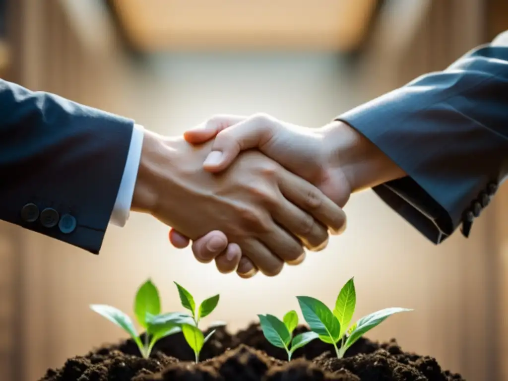 Imagen de manos estrechándose en colaboración empresarial para recursos financieros de empresa de compostaje