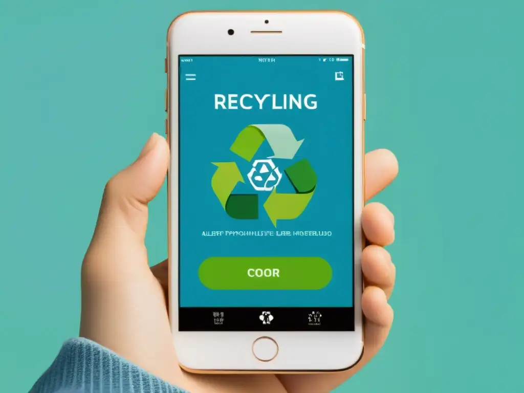 Imagen minimalista de una app de reciclaje en la pantalla del smartphone