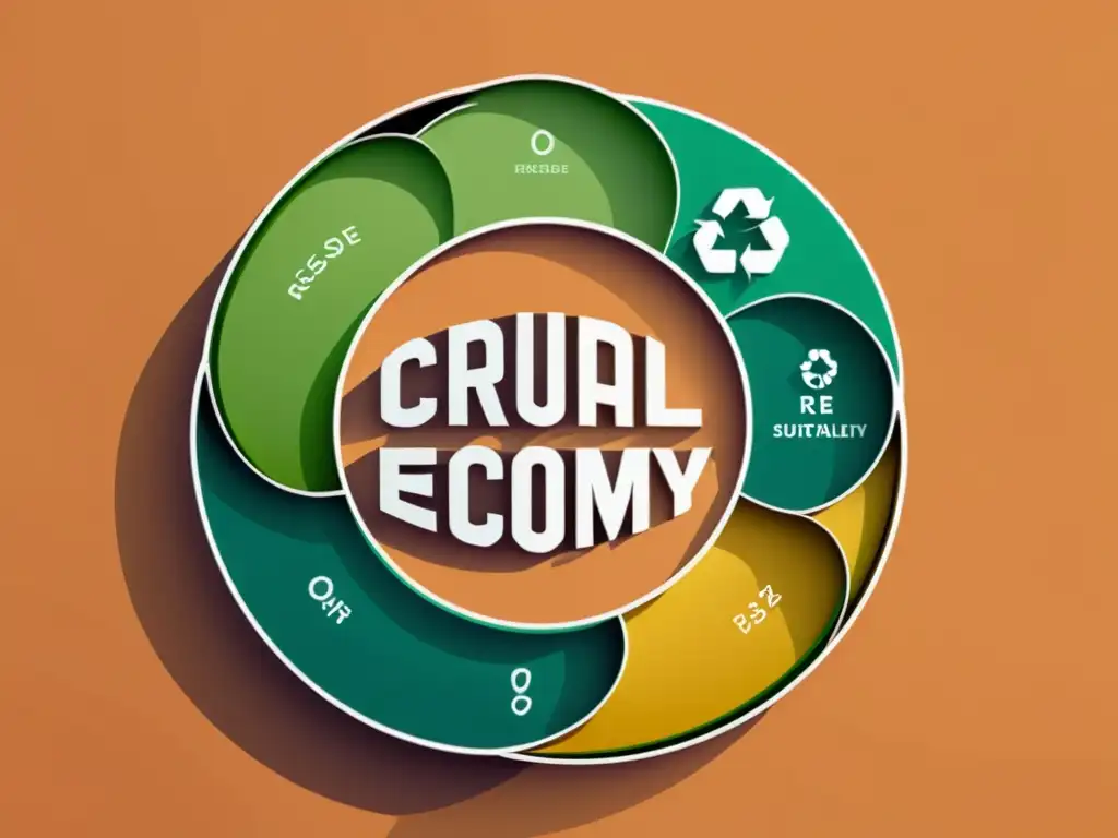 Imagen minimalista de economía circular con bucles interconectados que representan la reutilización de productos y recursos