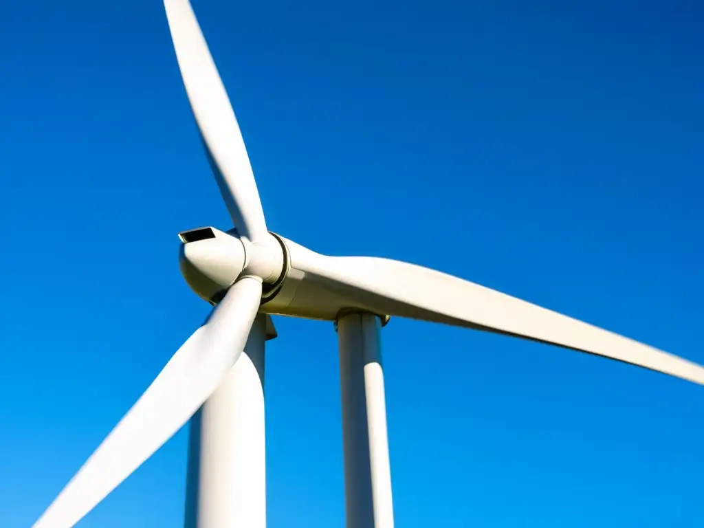 Imagen de una moderna turbina eólica en un cielo azul despejado, simbolizando la participación en proyectos de tecnología verde