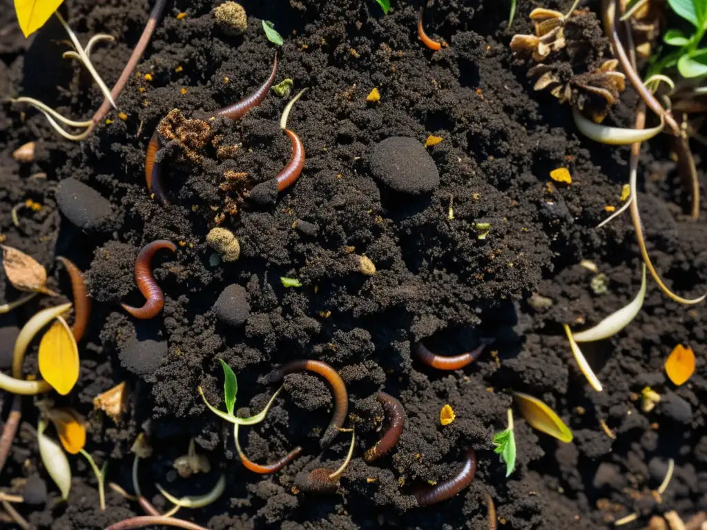 Un impresionante montón de compost oscuro muestra el proceso natural de compostaje, con oportunidades de mercado en compostaje visibles