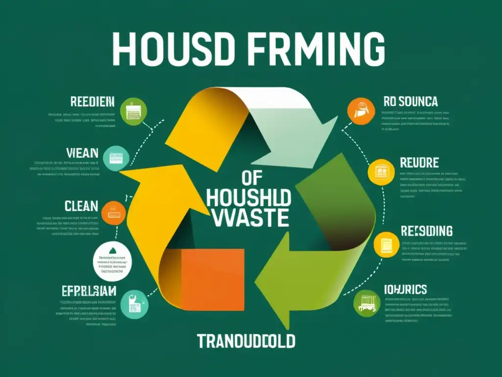 Innovaciones en el reciclaje doméstico: Infografía minimalista que muestra el proceso de transformar residuos en recursos valiosos