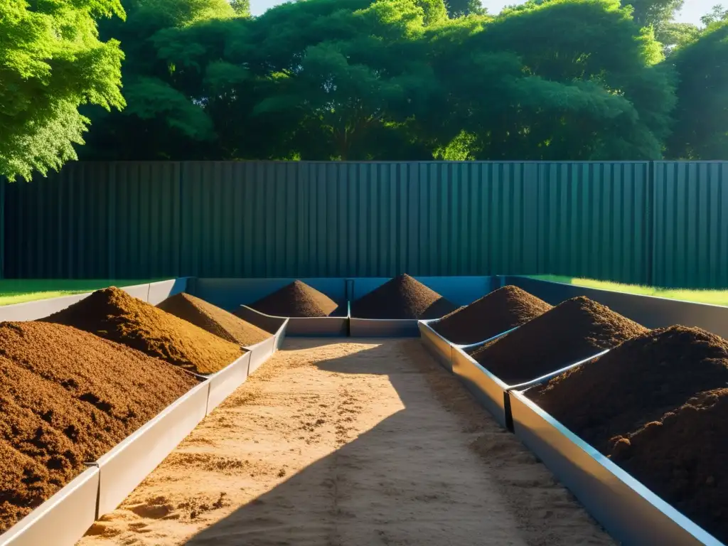 Instalación de compostaje con servicios complementarios negocio compostaje en armonía con la naturaleza, mounds de compost y vegetación exuberante