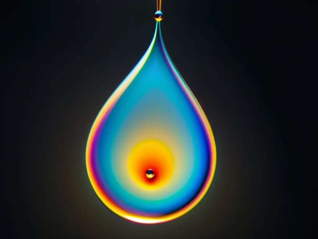 Un instante de pureza y belleza natural: una gota de agua suspendida en el aire, reflejando la luz en un hipnótico espectáculo de colores