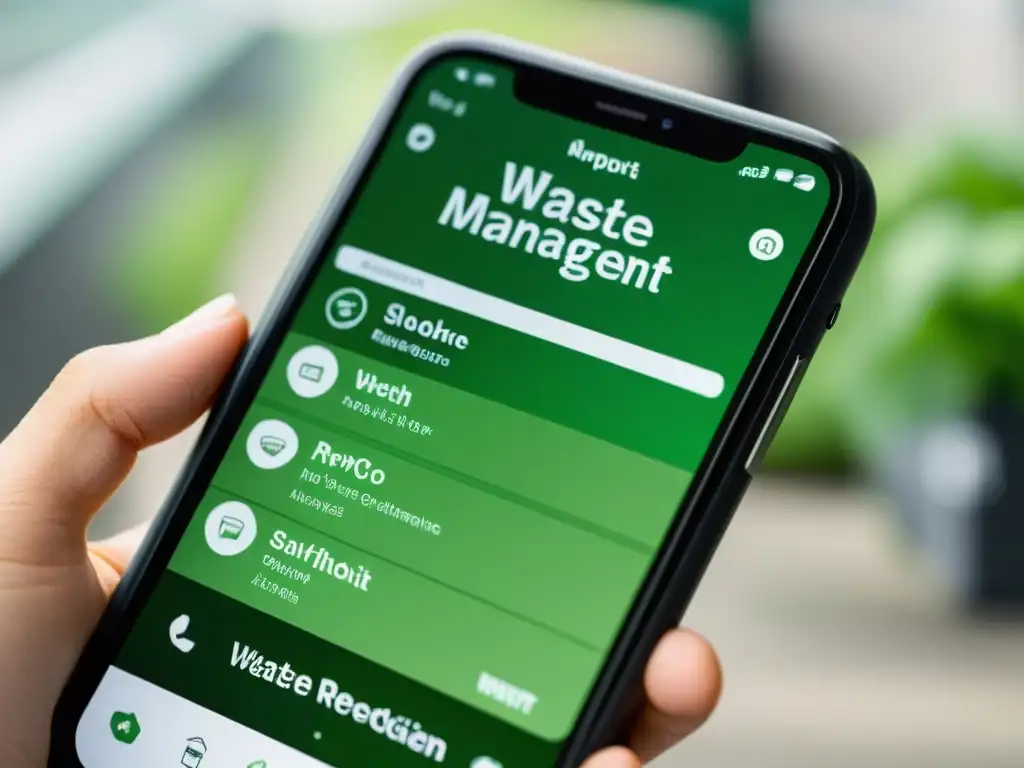 Interfaz de app de gestión de residuos y ahorro de dinero, minimalista y sofisticada en pantalla de smartphone