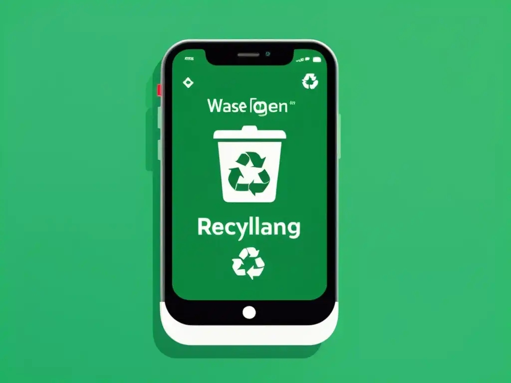 Interfaz de app de gestión de residuos en smartphone con diseño moderno y colores ecofriendly