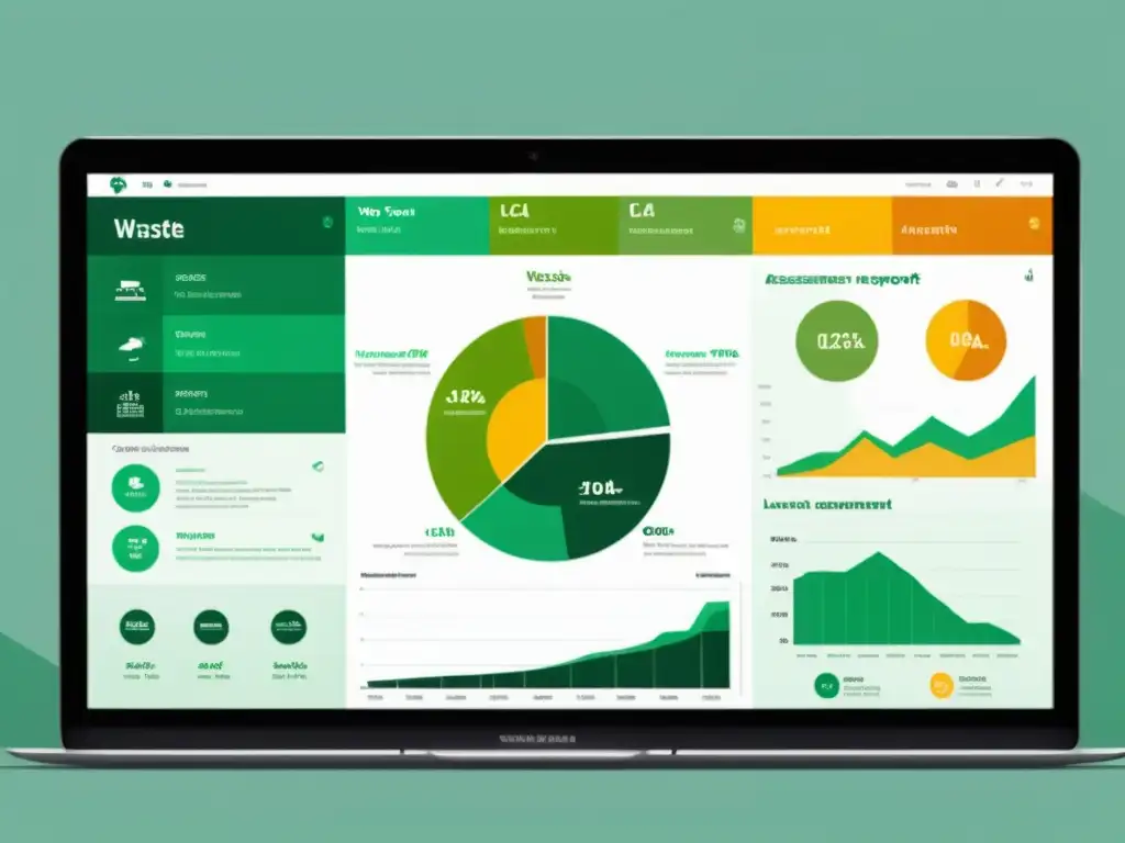 Interfaz digital moderna con informe detallado de LCA sobre separación de residuos, gráficos coloridos y diseño amigable