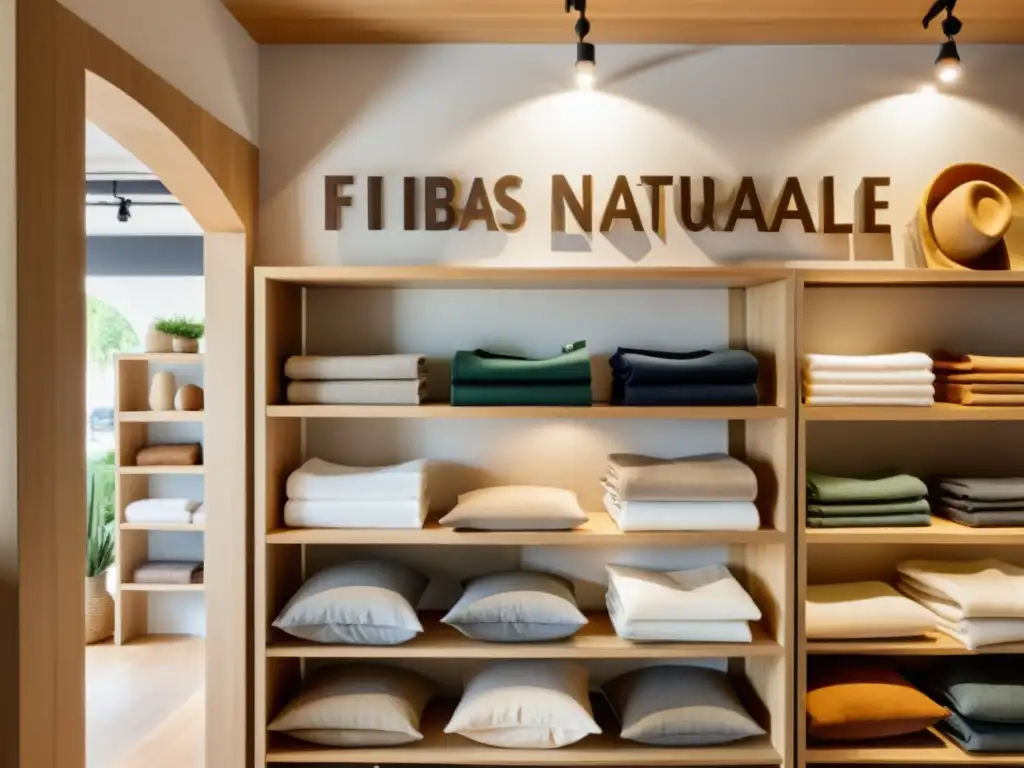 Interior de tienda de ropa ecológica con fibras naturales, atmosfera serena y sostenible