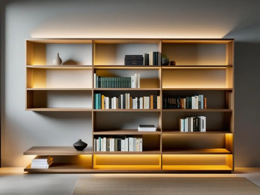 Libros de diseño sostenible para un hogar verde, en una elegante estantería iluminada