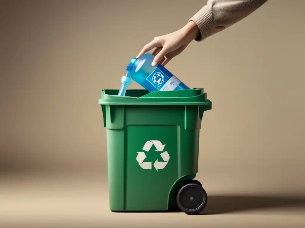 Mano depositando una botella en contenedor de reciclaje