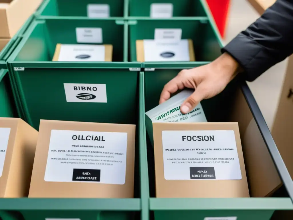 Manos separando materiales reciclables en casa con precisión y eficiencia